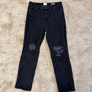 True Craft Black Ripped Straight  Jeans